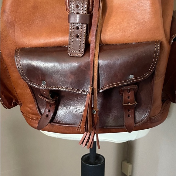 Bella Rosa Two-Tone Brown Leather Backpack with Embossed Flap NWOT main image 13